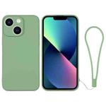 For iPhone 13 mini Silicone Phone Case with Wrist Strap(Matcha Green)