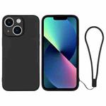 For iPhone 13 mini Silicone Phone Case with Wrist Strap(Black)