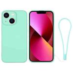For iPhone 13 Silicone Phone Case with Wrist Strap(Mint Green)