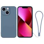 For iPhone 13 Silicone Phone Case with Wrist Strap(Grey Blue)