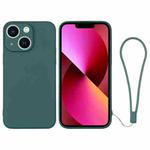 For iPhone 13 Silicone Phone Case with Wrist Strap(Deep Green)