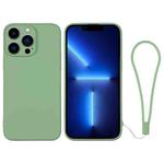 For iPhone 13 Pro Silicone Phone Case with Wrist Strap(Matcha Green)