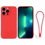 For iPhone 13 Pro Max Silicone Phone Case with Wrist Strap(Red)