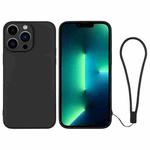 For iPhone 13 Pro Max Silicone Phone Case with Wrist Strap(Black)