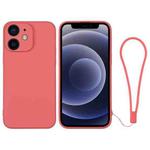 For iPhone 12 mini Silicone Phone Case with Wrist Strap(Orange Red)