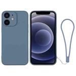 For iPhone 12 mini Silicone Phone Case with Wrist Strap(Grey Blue)