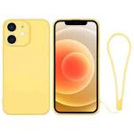 For iPhone 12 Silicone Phone Case with Wrist Strap(Yellow)