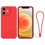 For iPhone 12 Silicone Phone Case with Wrist Strap(Red)