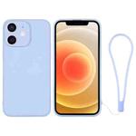 For iPhone 12 Silicone Phone Case with Wrist Strap(Light Blue)