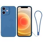 For iPhone 12 Silicone Phone Case with Wrist Strap(Blue)