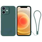For iPhone 12 Silicone Phone Case with Wrist Strap(Deep Green)