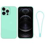 For iPhone 12 Pro Silicone Phone Case with Wrist Strap(Mint Green)