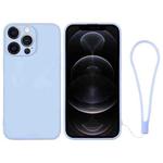 For iPhone 12 Pro Silicone Phone Case with Wrist Strap(Light Blue)