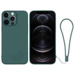 For iPhone 12 Pro Silicone Phone Case with Wrist Strap(Deep Green)
