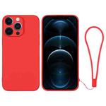 For iPhone 12 Pro Max Silicone Phone Case with Wrist Strap(Red)