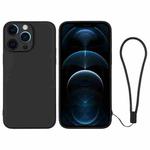 For iPhone 12 Pro Max Silicone Phone Case with Wrist Strap(Black)