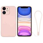 For iPhone 11 Silicone Phone Case with Wrist Strap(Pink)