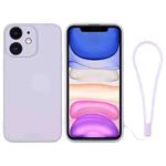 For iPhone 11 Silicone Phone Case with Wrist Strap(Light Purple)