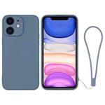 For iPhone 11 Silicone Phone Case with Wrist Strap(Grey Blue)