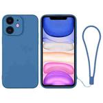 For iPhone 11 Silicone Phone Case with Wrist Strap(Blue)