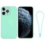 For iPhone 11 Pro Silicone Phone Case with Wrist Strap(Mint Green)