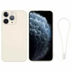 For iPhone 11 Pro Silicone Phone Case with Wrist Strap(White)