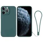 For iPhone 11 Pro Silicone Phone Case with Wrist Strap(Deep Green)