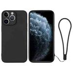 For iPhone 11 Pro Silicone Phone Case with Wrist Strap(Black)