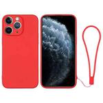 For iPhone 11 Pro Max Silicone Phone Case with Wrist Strap(Red)