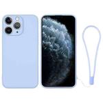 For iPhone 11 Pro Max Silicone Phone Case with Wrist Strap(Light Blue)