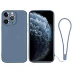 For iPhone 11 Pro Max Silicone Phone Case with Wrist Strap(Grey Blue)