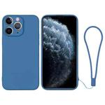 For iPhone 11 Pro Max Silicone Phone Case with Wrist Strap(Blue)
