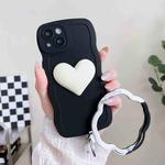 For iPhone 14 Wave Edge Heart Silicone Phone Case with Wristband(Black)