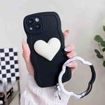 For iPhone 14 Plus Wave Edge Heart Silicone Phone Case with Wristband(Black)