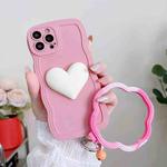 For iPhone 14 Pro Wave Edge Heart Silicone Phone Case with Wristband(Pink)