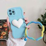 For iPhone 14 Pro Wave Edge Heart Silicone Phone Case with Wristband(Blue)