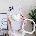 For iPhone 14 Pro Wave Edge Heart Silicone Phone Case with Wristband(White)