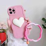 For iPhone 13 Pro Wave Edge Heart Silicone Phone Case with Wristband(Pink)