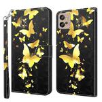 For Motorola Moto G32 3D Painting Pattern TPU + PU Leather Phone Case(Gold Butterfly)