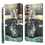 For Motorola Moto G32 3D Painting Pattern TPU + PU Leather Phone Case(Cat Tiger)