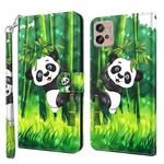 For Motorola Moto G32 3D Painting Pattern TPU + PU Leather Phone Case(Panda Climbing Bamboo)