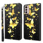 For Motorola Moto G42 3D Painting Pattern TPU + PU Leather Phone Case(Gold Butterfly)