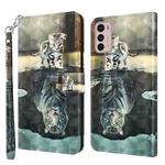 For Motorola Moto G42 3D Painting Pattern TPU + PU Leather Phone Case(Cat Tiger)