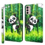 For Motorola Moto G42 3D Painting Pattern TPU + PU Leather Phone Case(Panda Climbing Bamboo)