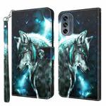 For Motorola Moto G62 3D Painting Pattern TPU + PU Leather Phone Case(Wolf)