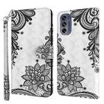 For Motorola Moto G62 3D Painting Pattern TPU + PU Leather Phone Case(Diagonal Black Flower)