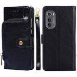 For Motorola Edge 2022 Zipper Bag Flip Leather Phone Case(Black)