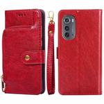 For Motorola Edge 2022 Zipper Bag Flip Leather Phone Case(Red)