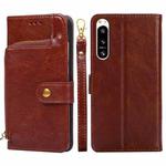 For Sony Xperia 5 IV Zipper Bag Flip Leather Phone Case(Brown)