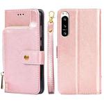 For Sony Xperia 5 IV Zipper Bag Flip Leather Phone Case(Rose Gold)